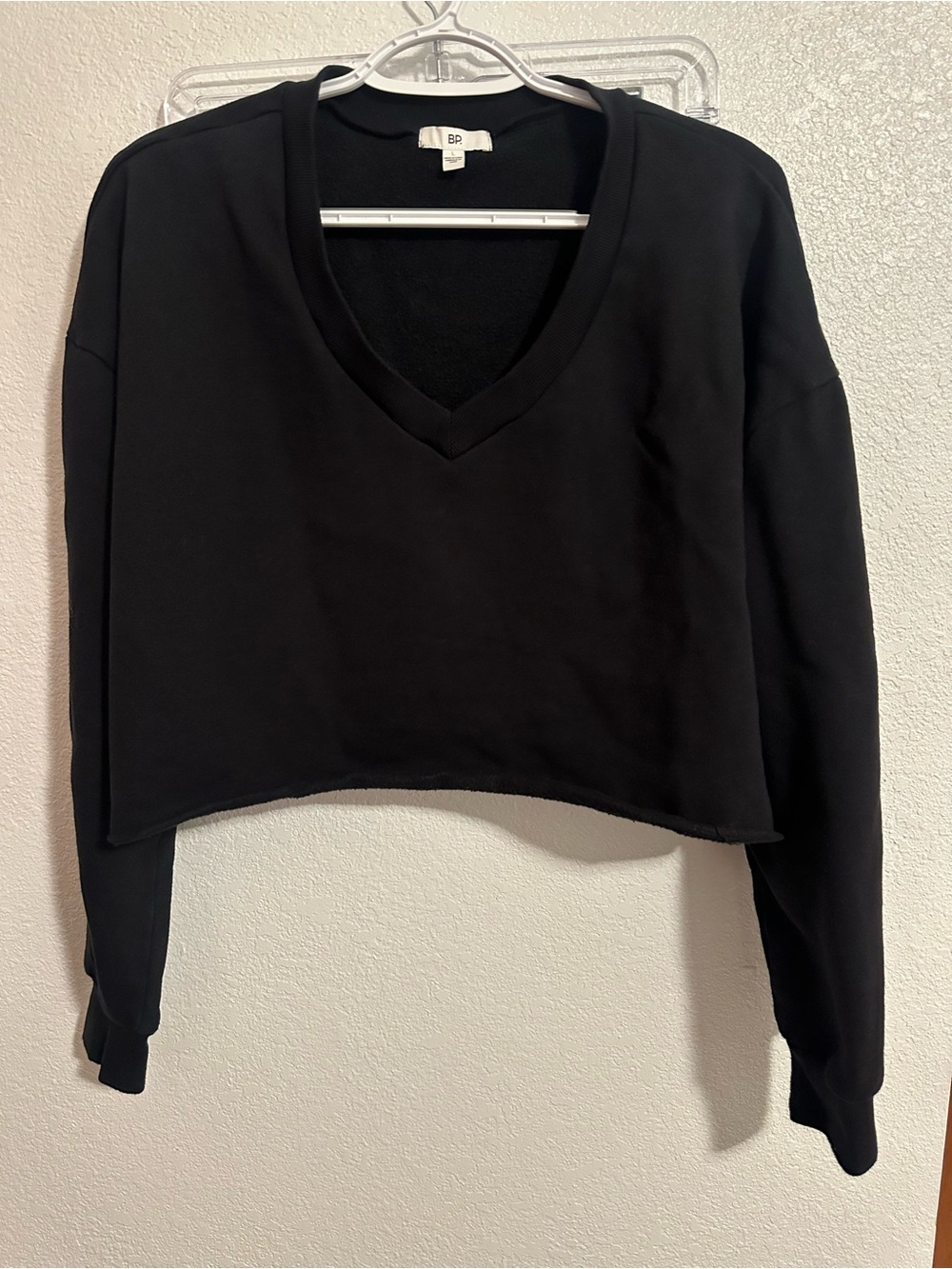 bp Black Cropped V-Neck Pullover Sweatshirt